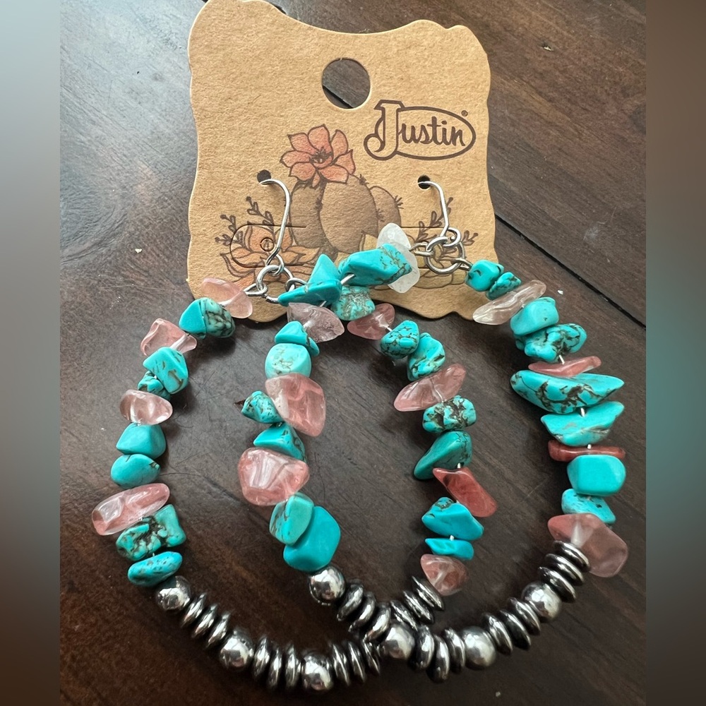 Justin Brand Statement Turquoise Hoop Earrings